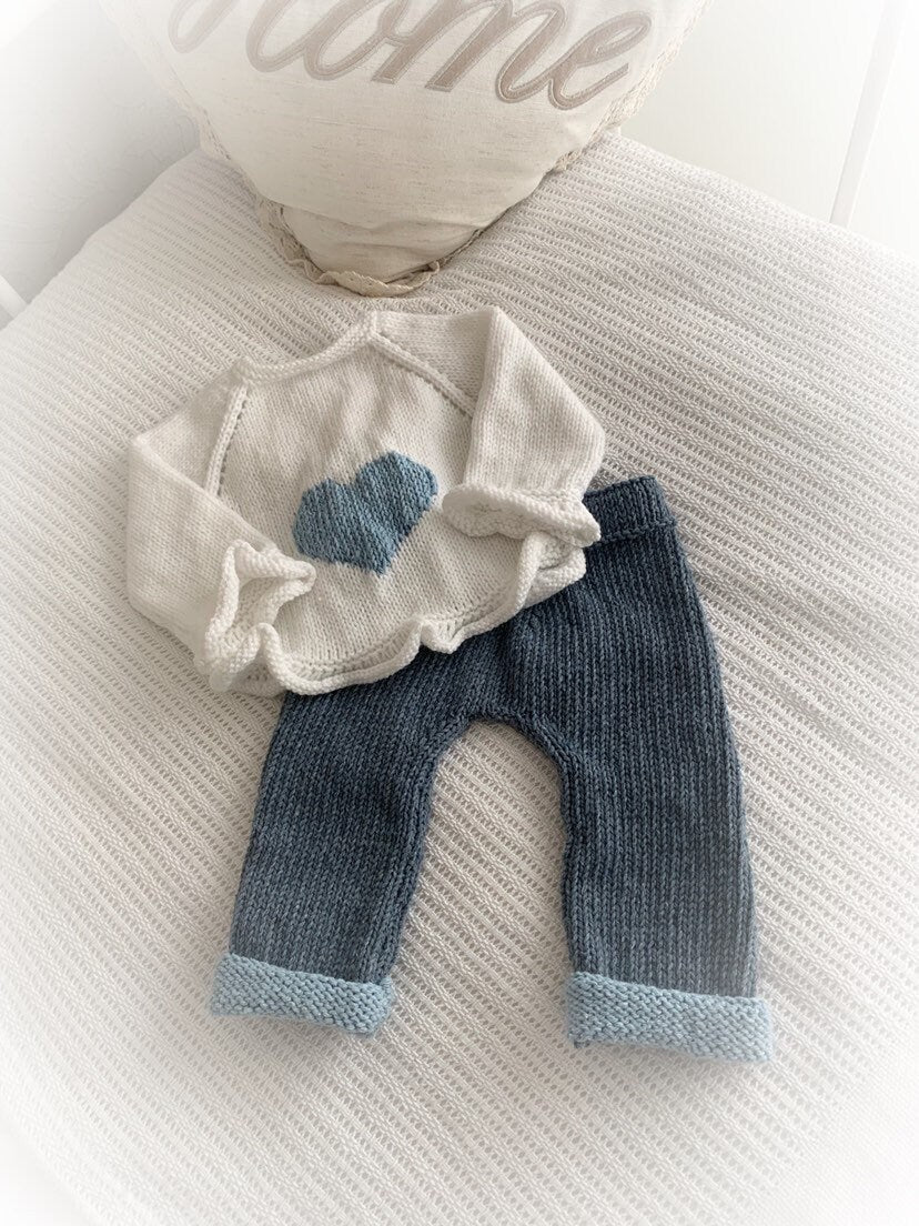 "Camellia” Jeans Set Knitting pattern for Reborn doll 16 -22” or 0-3 Mth Old Baby