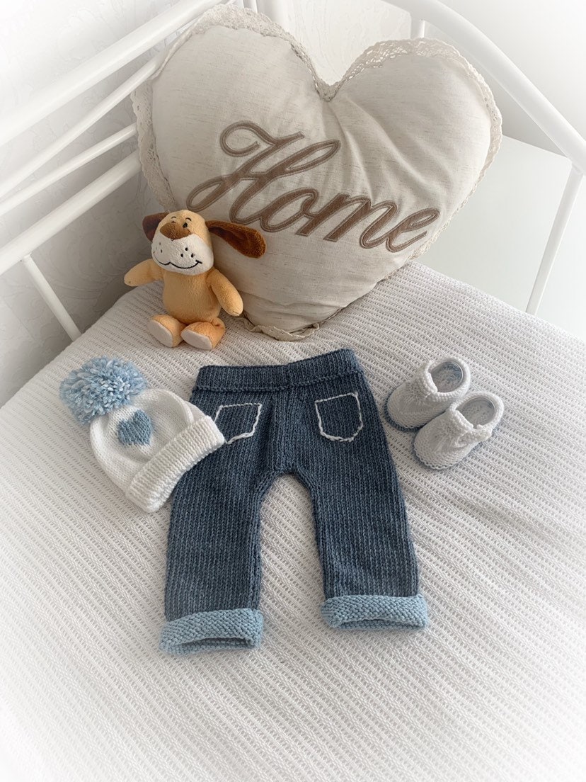 "Camellia” Jeans Set Knitting pattern for Reborn doll 16 -22” or 0-3 Mth Old Baby