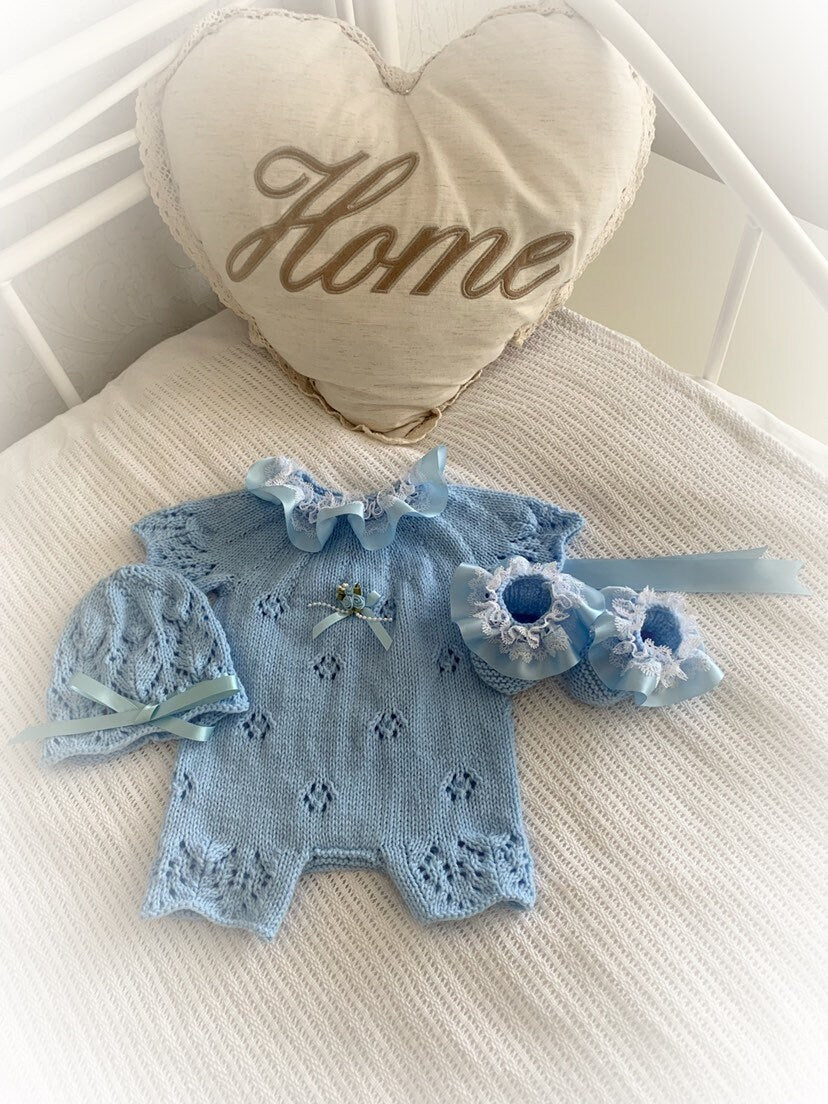 "Amaryllis” Romper Knitting pattern for Reborn doll 16 -22” or 0-3 Mth Old Baby