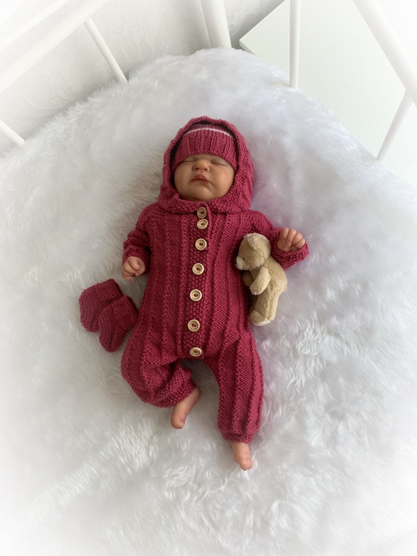 "Alyssum ” Hooded Romper Knitting pattern for Reborn doll 16 -22” or 0-3 Mth Old Baby