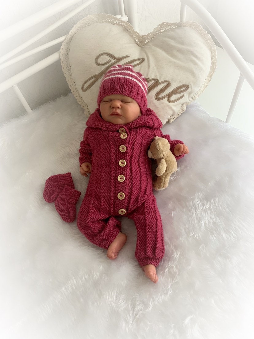 "Alyssum ” Hooded Romper Knitting pattern for Reborn doll 16 -22” or 0-3 Mth Old Baby