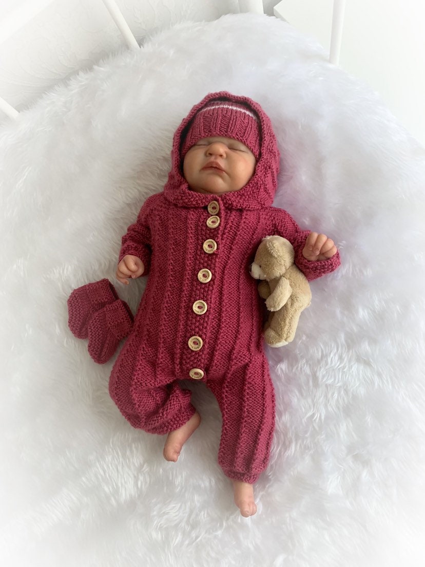 "Alyssum ” Hooded Romper Knitting pattern for Reborn doll 16 -22” or 0-3 Mth Old Baby