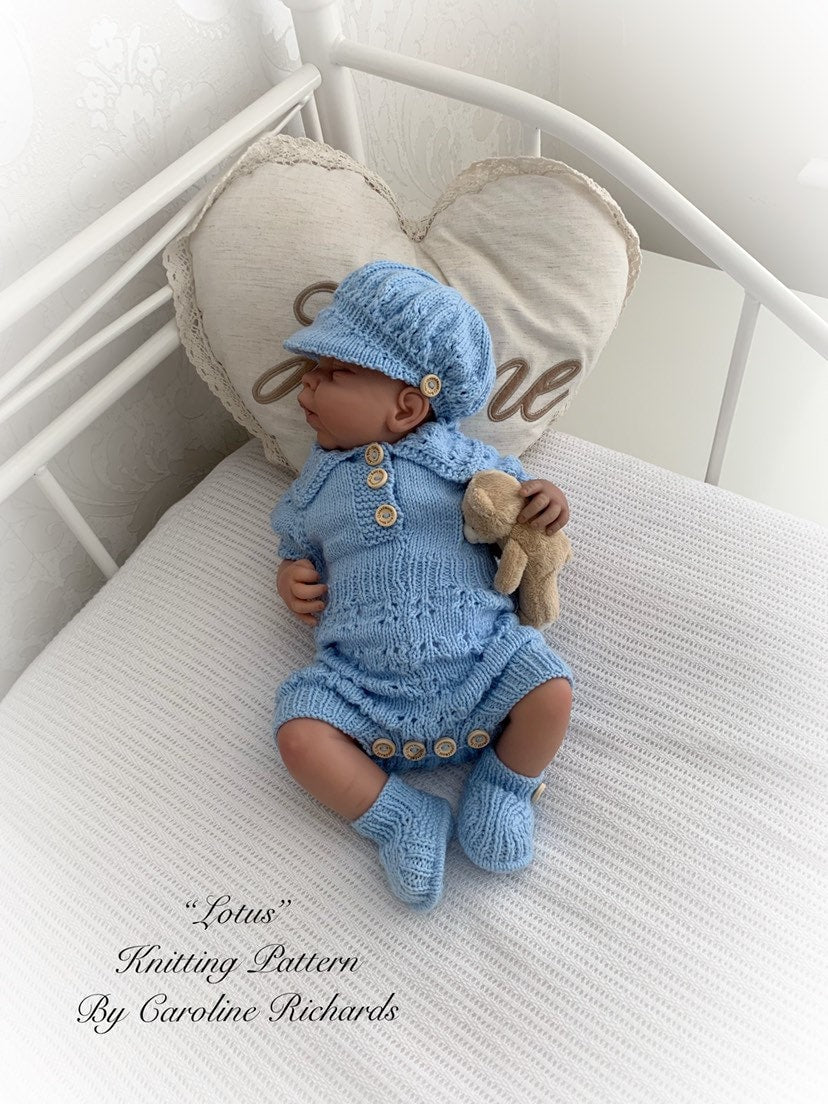 "Lotus ” Romper Knitting pattern for Reborn doll 16 -22” or 0-3 Mth Old Baby