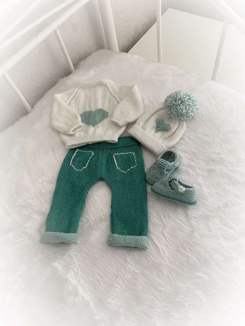 "Camellia” Jeans Set Knitting pattern for Reborn doll 16 -22” or 0-3 Mth Old Baby