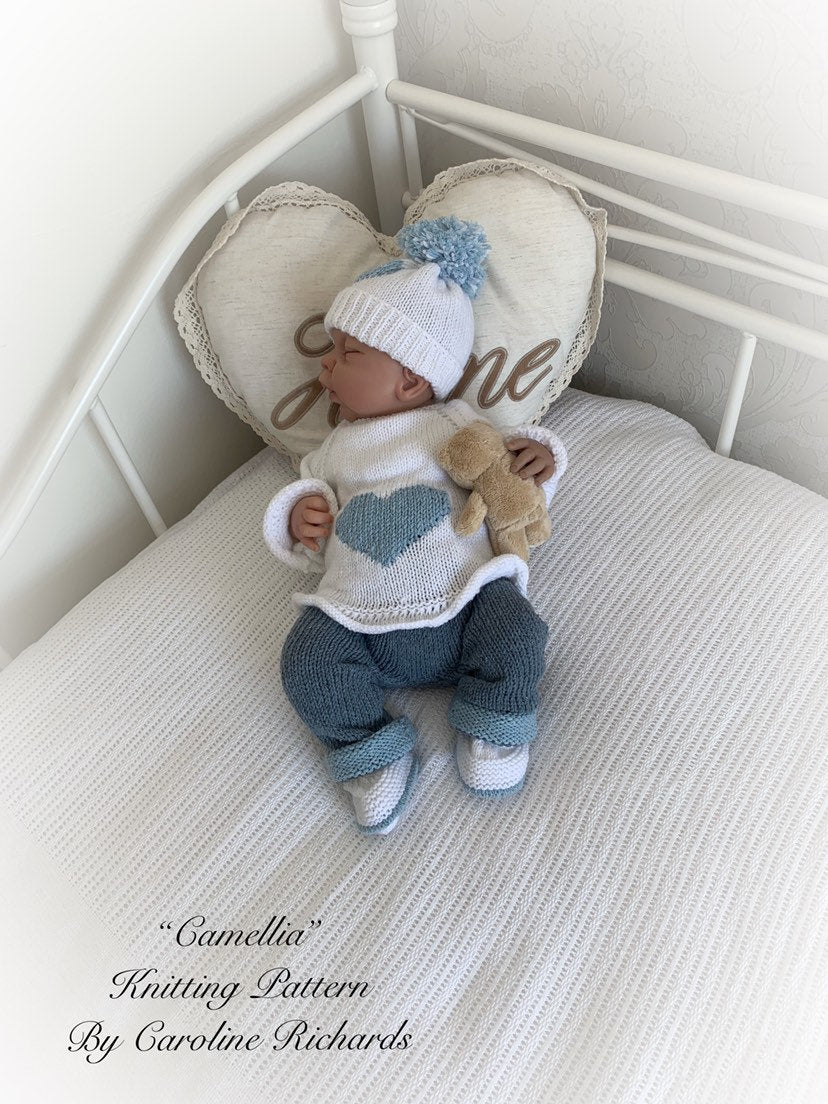 "Camellia” Jeans Set Knitting pattern for Reborn doll 16 -22” or 0-3 Mth Old Baby