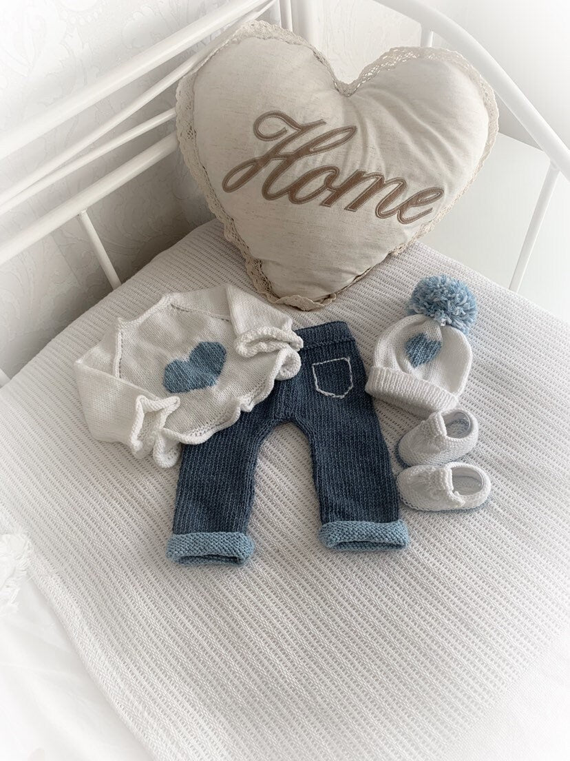 "Camellia” Jeans Set Knitting pattern for Reborn doll 16 -22” or 0-3 Mth Old Baby