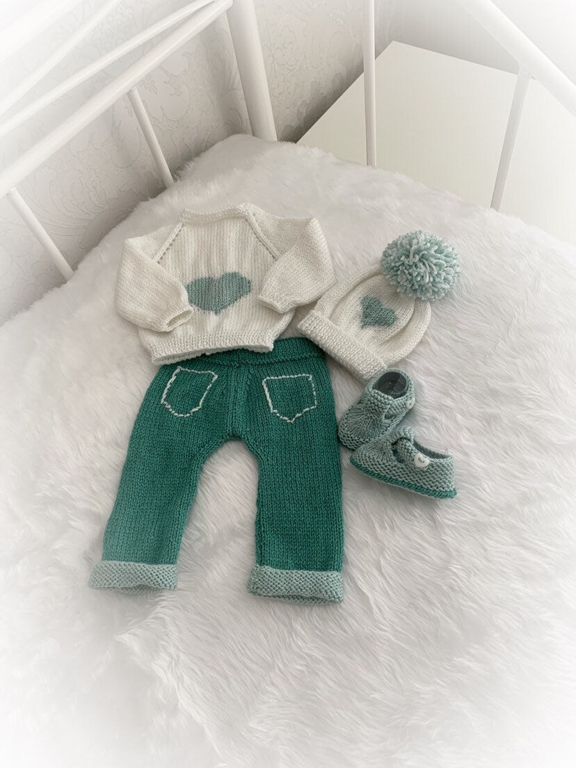 "Camellia” Jeans Set Knitting pattern for Reborn doll 16 -22” or 0-3 Mth Old Baby