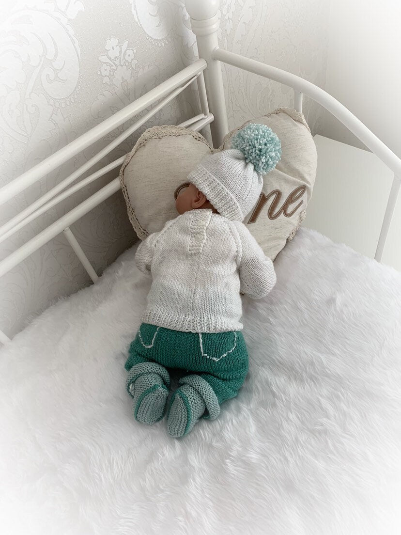 "Camellia” Jeans Set Knitting pattern for Reborn doll 16 -22” or 0-3 Mth Old Baby