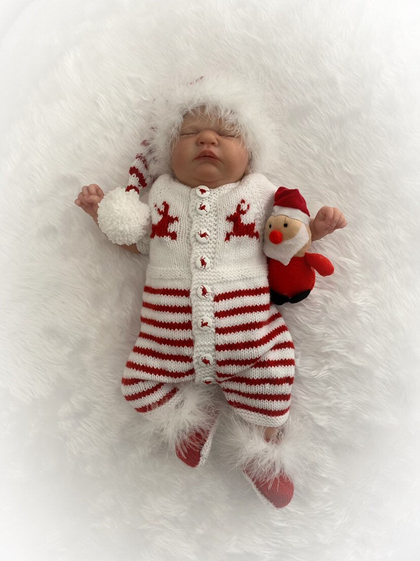 "Mistletoe” Fur trimmed Romper Knitting pattern for Reborn doll 16 -22” or 0-3 Mth Old Baby