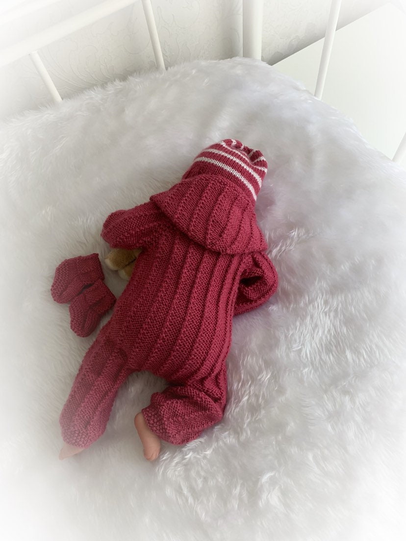"Alyssum ” Hooded Romper Knitting pattern for Reborn doll 16 -22” or 0-3 Mth Old Baby