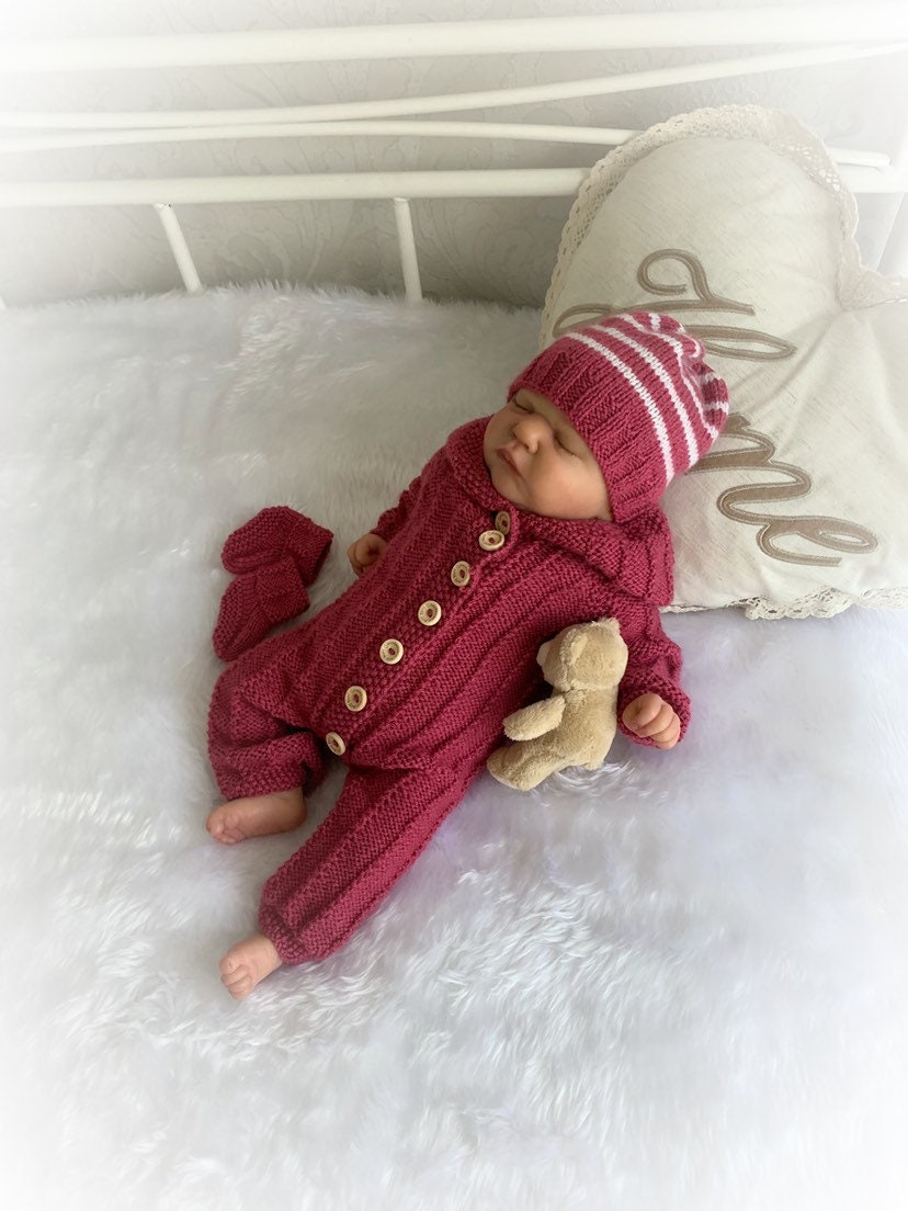"Alyssum ” Hooded Romper Knitting pattern for Reborn doll 16 -22” or 0-3 Mth Old Baby