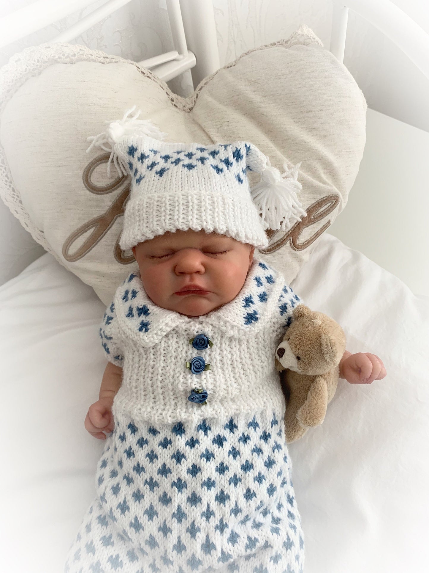 "Meadow” Romper and Dress set Knitting pattern for Reborn doll 16 -22” or 0-3 Mth Old Baby