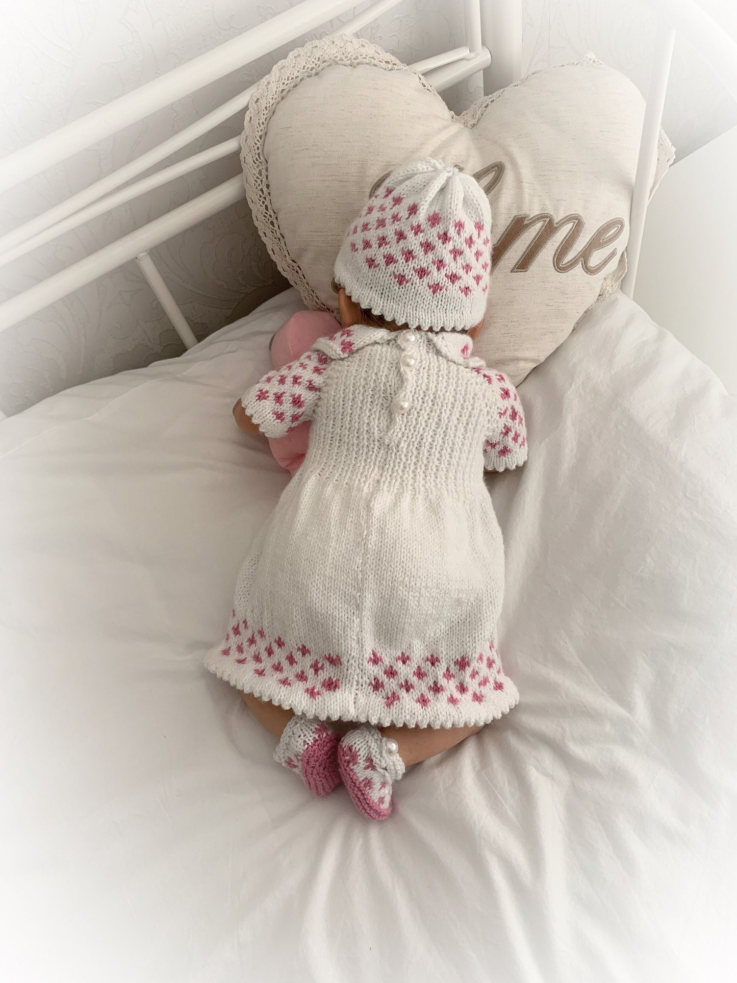 "Meadow” Romper and Dress set Knitting pattern for Reborn doll 16 -22” or 0-3 Mth Old Baby