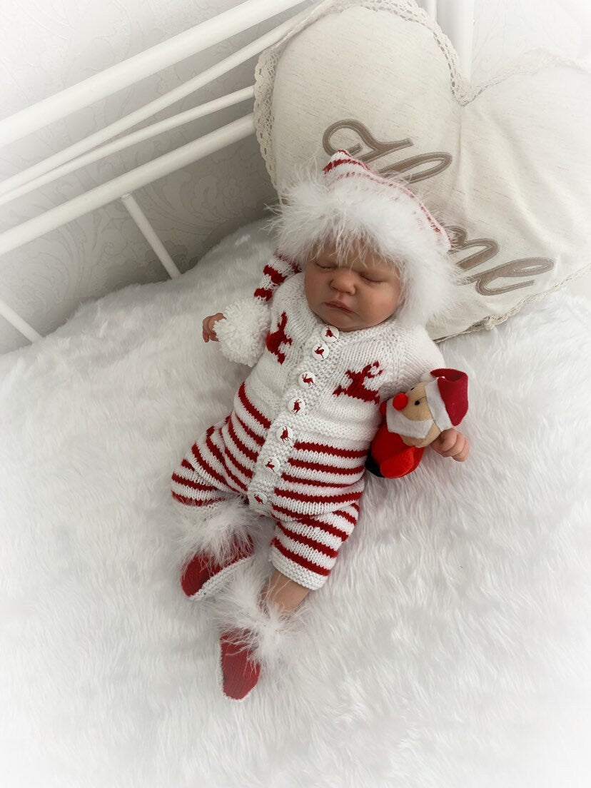 "Mistletoe” Fur trimmed Romper Knitting pattern for Reborn doll 16 -22” or 0-3 Mth Old Baby