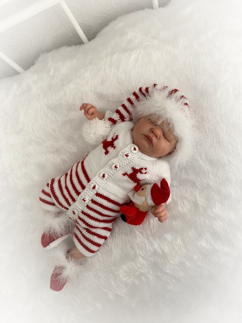 "Mistletoe” Fur trimmed Romper Knitting pattern for Reborn doll 16 -22” or 0-3 Mth Old Baby