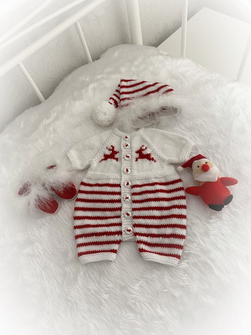 "Mistletoe” Fur trimmed Romper Knitting pattern for Reborn doll 16 -22” or 0-3 Mth Old Baby