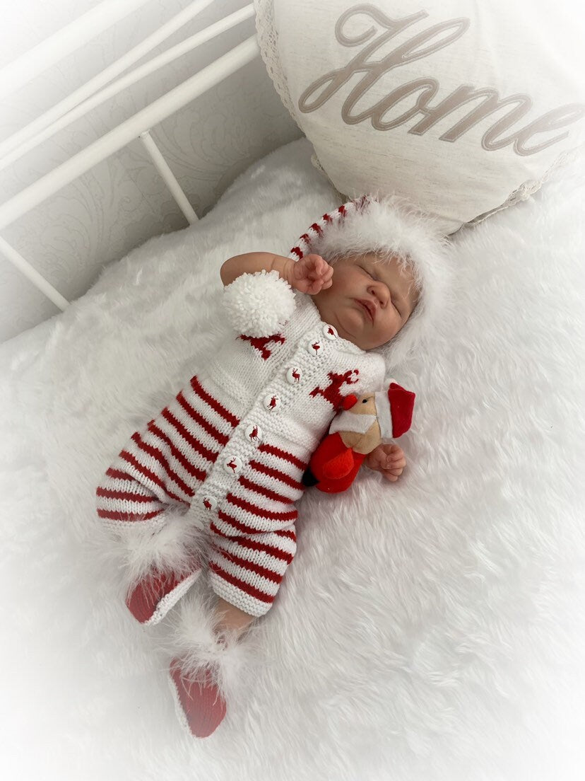 "Mistletoe” Fur trimmed Romper Knitting pattern for Reborn doll 16 -22” or 0-3 Mth Old Baby