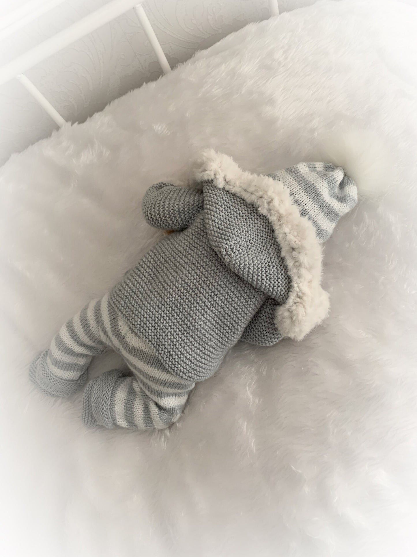 "Juniper” Fur trimmed Jacket & Pant set Knitting pattern for Reborn doll 16 -22” or 0-3 Mth Old Baby