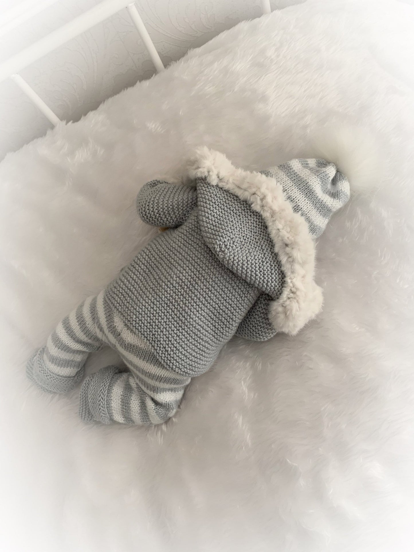 "Juniper” Fur trimmed Jacket & Pant set Knitting pattern for Reborn doll 16 -22” or 0-3 Mth Old Baby