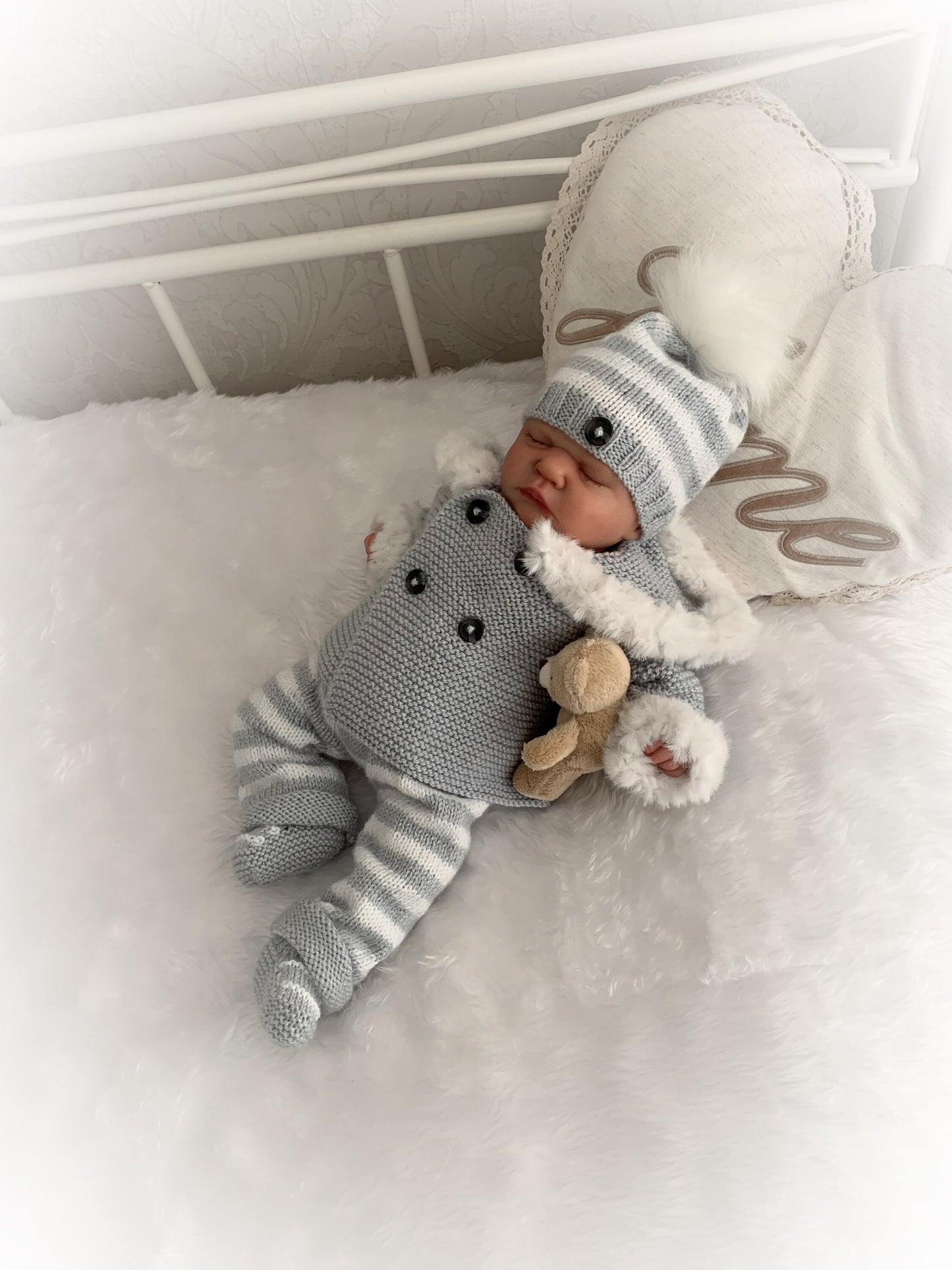 "Juniper” Fur trimmed Jacket & Pant set Knitting pattern for Reborn doll 16 -22” or 0-3 Mth Old Baby