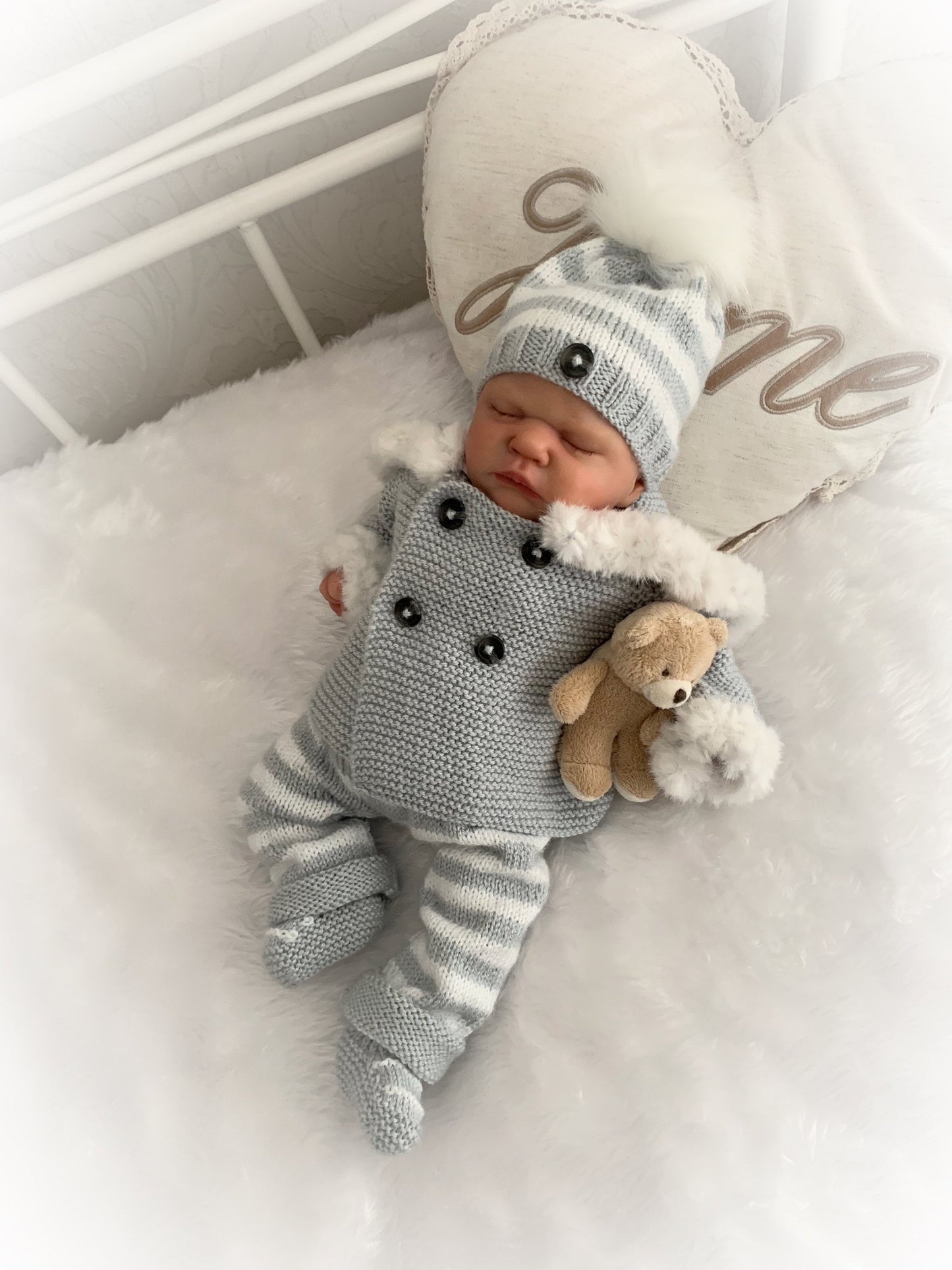 "Juniper” Fur trimmed Jacket & Pant set Knitting pattern for Reborn doll 16 -22” or 0-3 Mth Old Baby