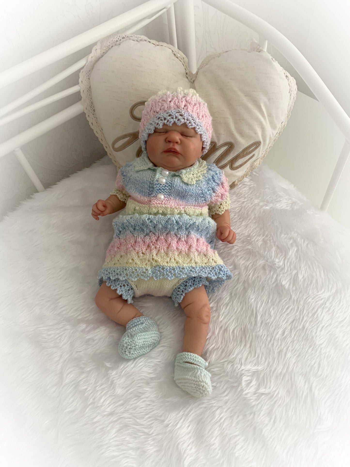 "Daisy” Romper and Dress set Knitting pattern for Reborn doll 16 -22” or 0-3 Mth Old Baby