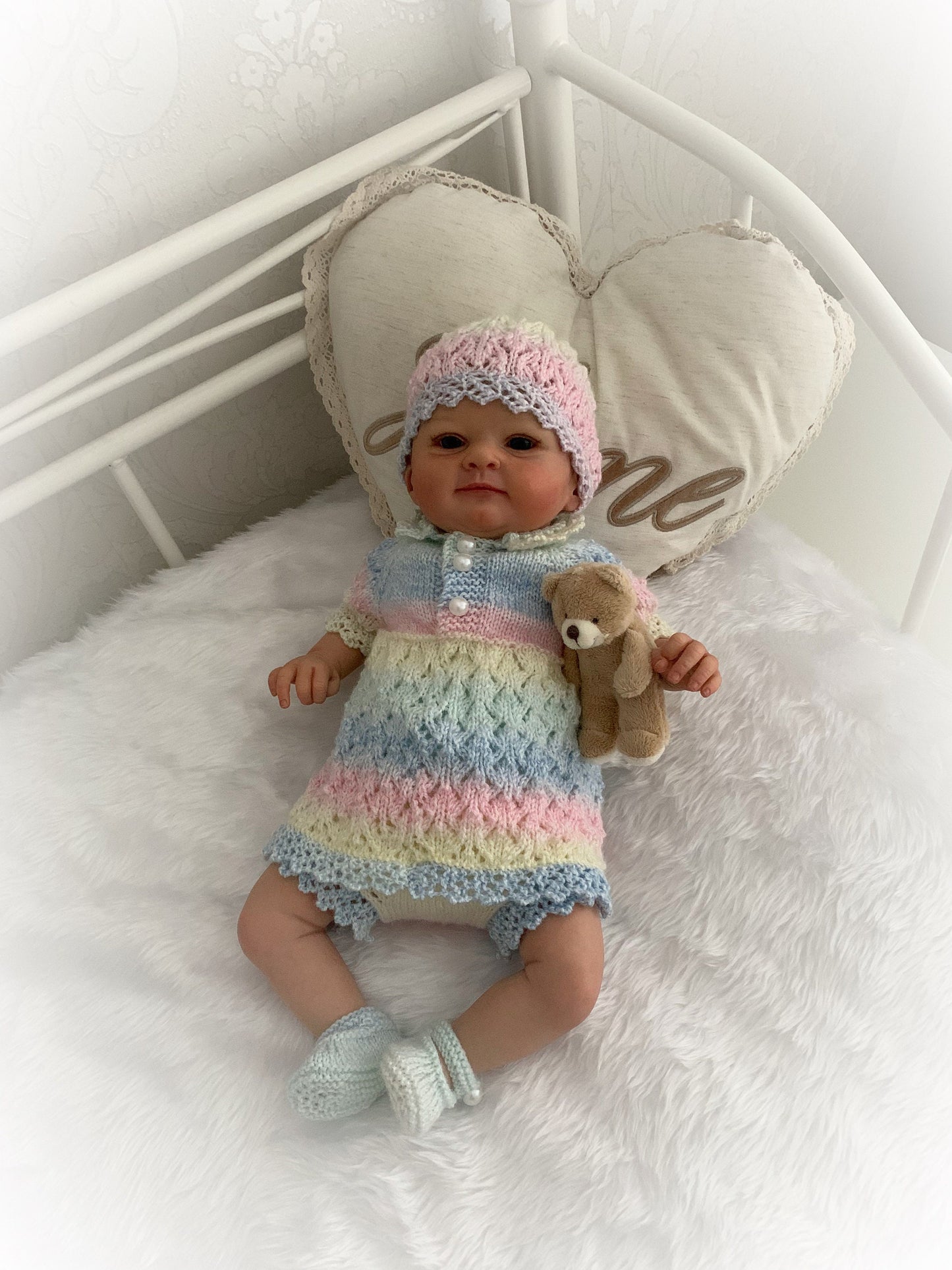 "Daisy” Romper and Dress set Knitting pattern for Reborn doll 16 -22” or 0-3 Mth Old Baby