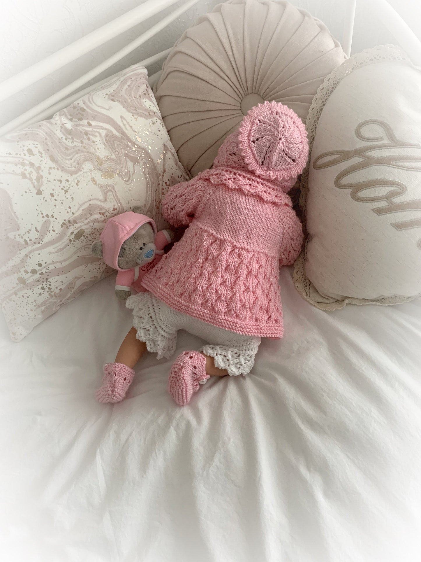 "Flower” Cardigan & Bloomers Knitting pattern set for Reborn doll 16 -22” or 0-3 Mth Old Baby