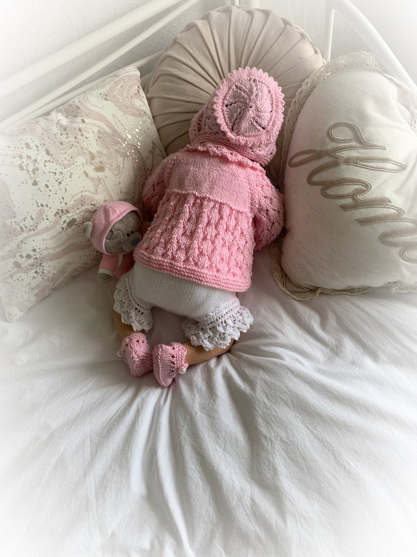 "Flower” Cardigan & Bloomers Knitting pattern set for Reborn doll 16 -22” or 0-3 Mth Old Baby