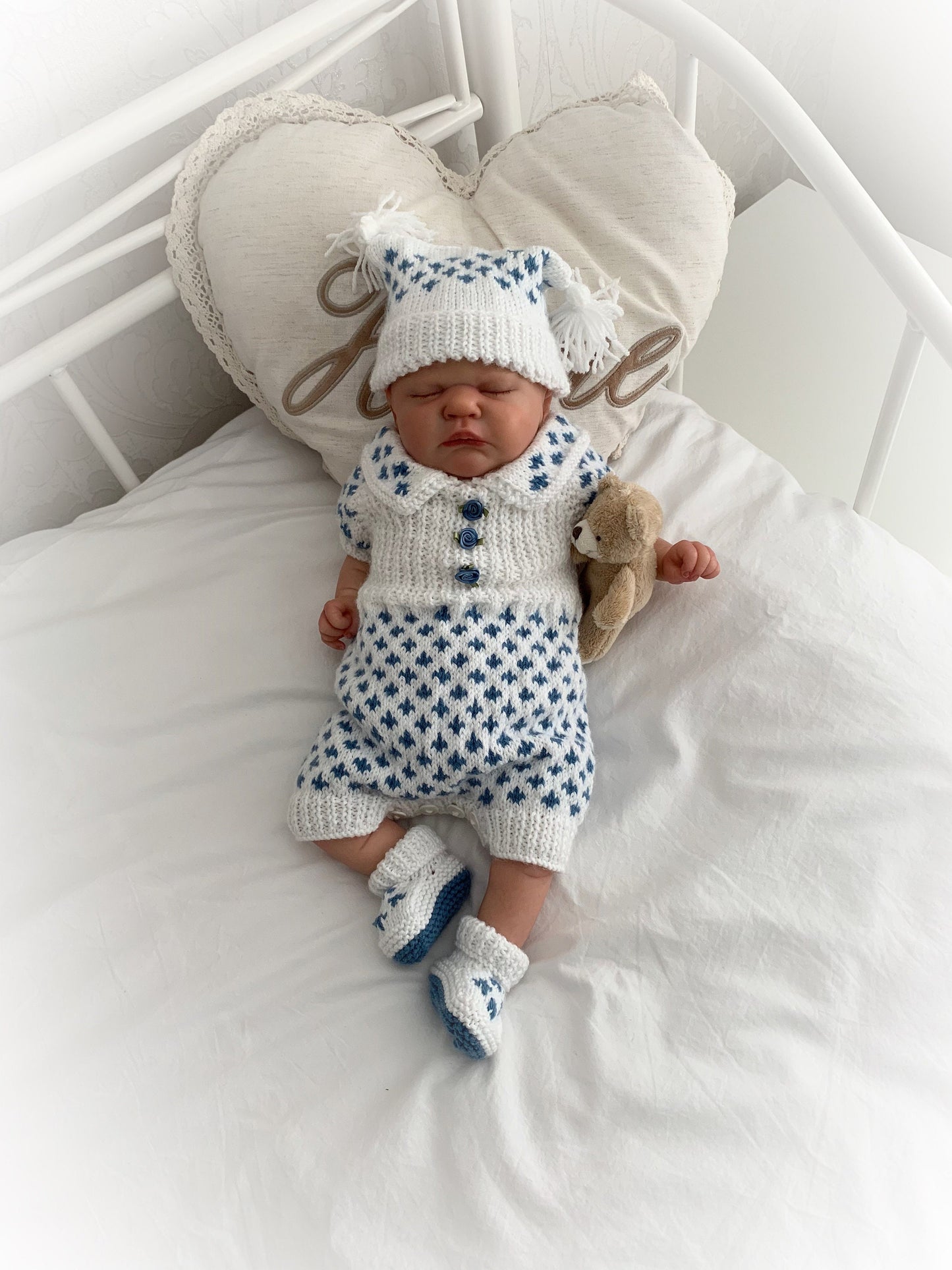"Meadow” Romper and Dress set Knitting pattern for Reborn doll 16 -22” or 0-3 Mth Old Baby