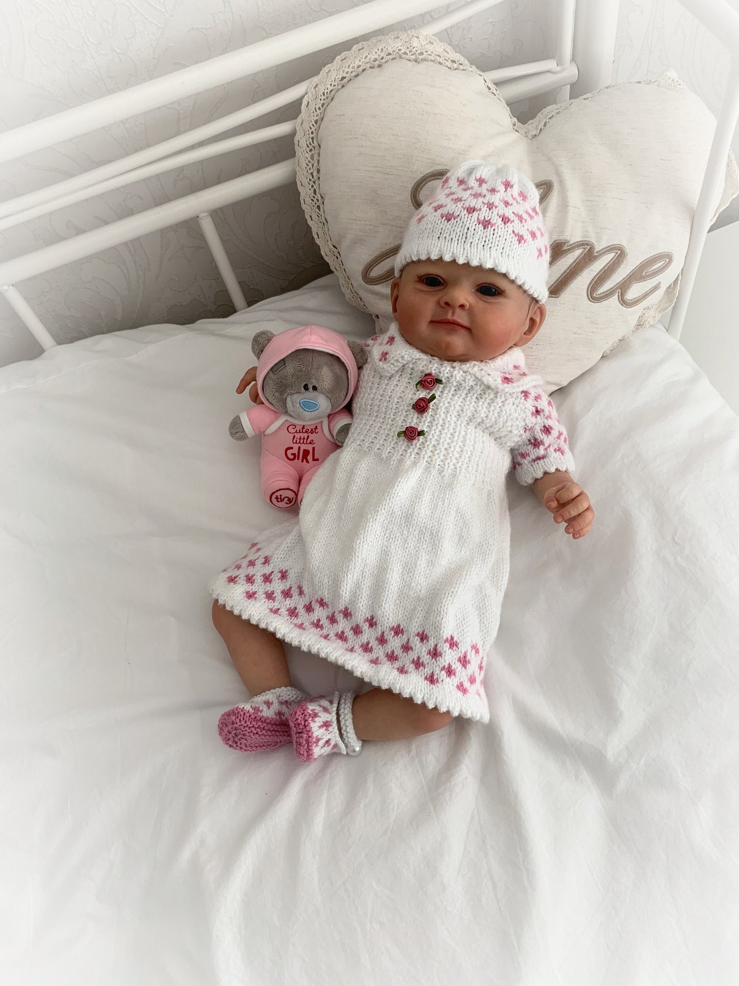 "Meadow” Romper and Dress set Knitting pattern for Reborn doll 16 -22” or 0-3 Mth Old Baby