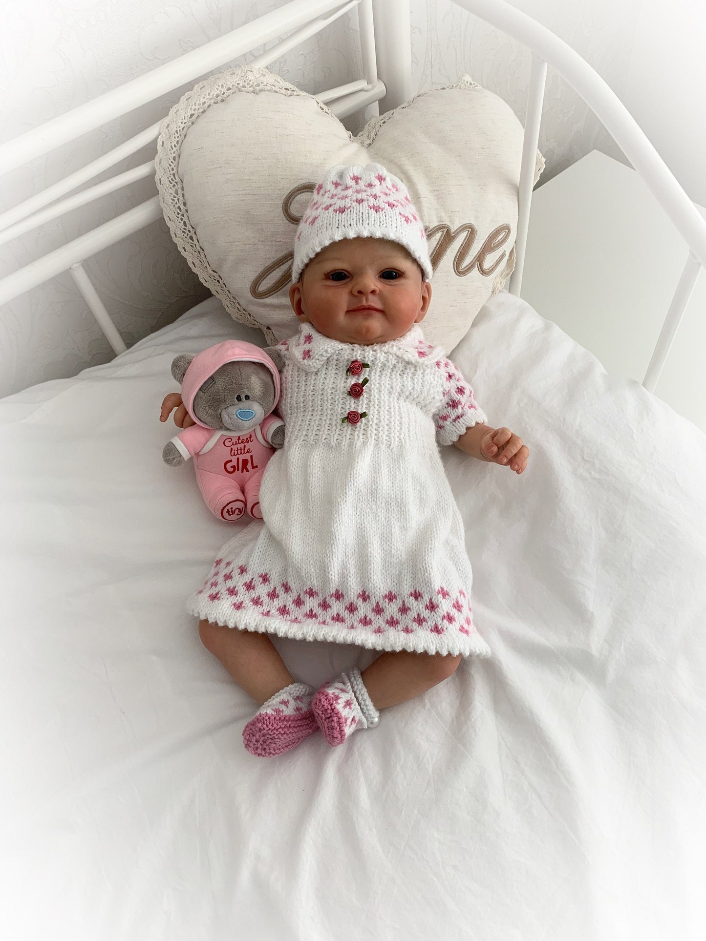 "Meadow” Romper and Dress set Knitting pattern for Reborn doll 16 -22” or 0-3 Mth Old Baby