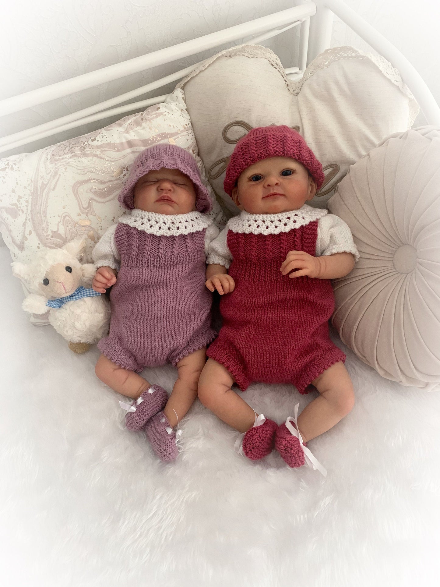 "Petal” Romper / Dungaree 4 piece set Knitting pattern for Reborn doll 16 -22” or 0-3 Mth Old Baby