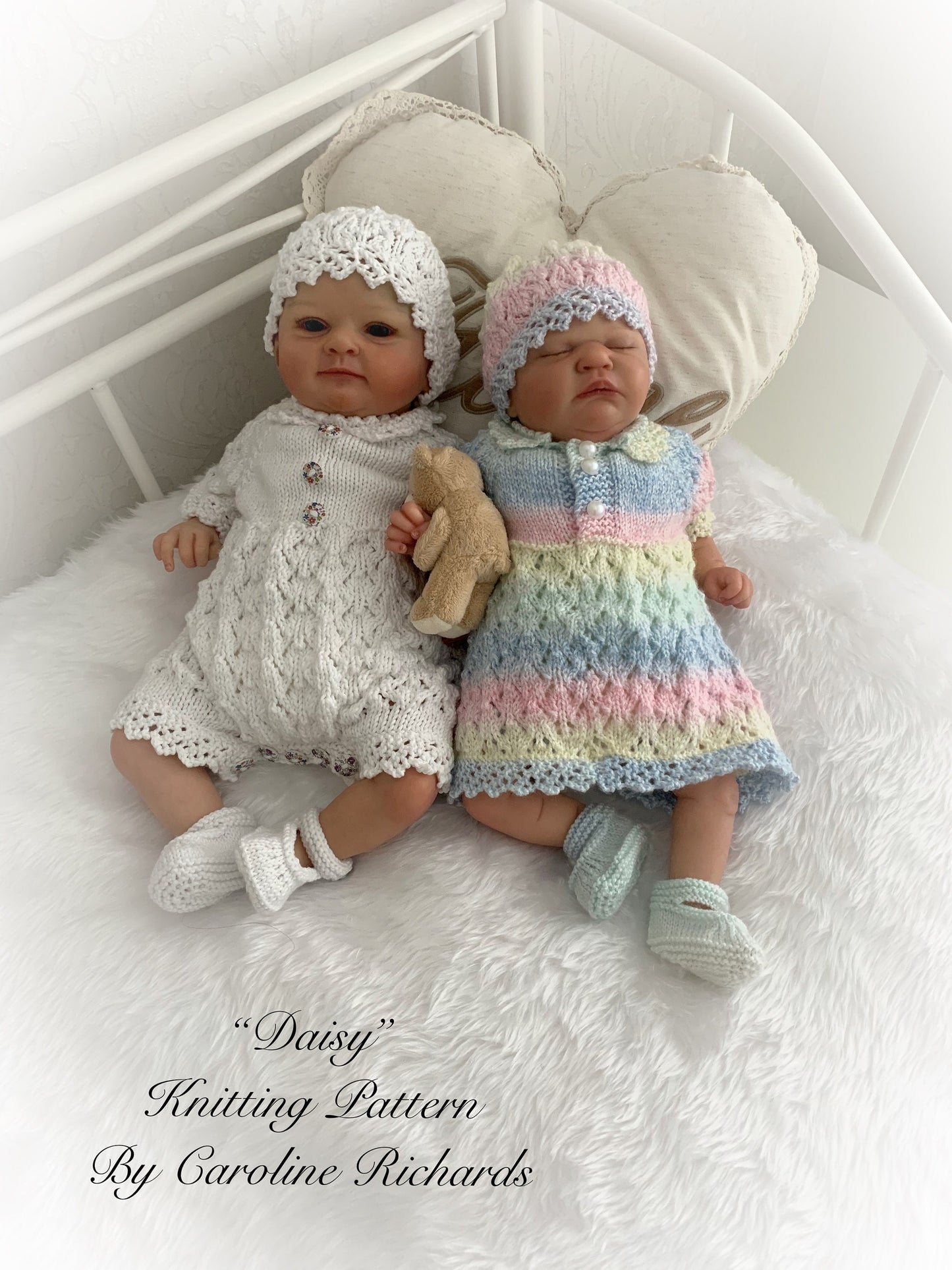 "Daisy” Romper and Dress set Knitting pattern for Reborn doll 16 -22” or 0-3 Mth Old Baby