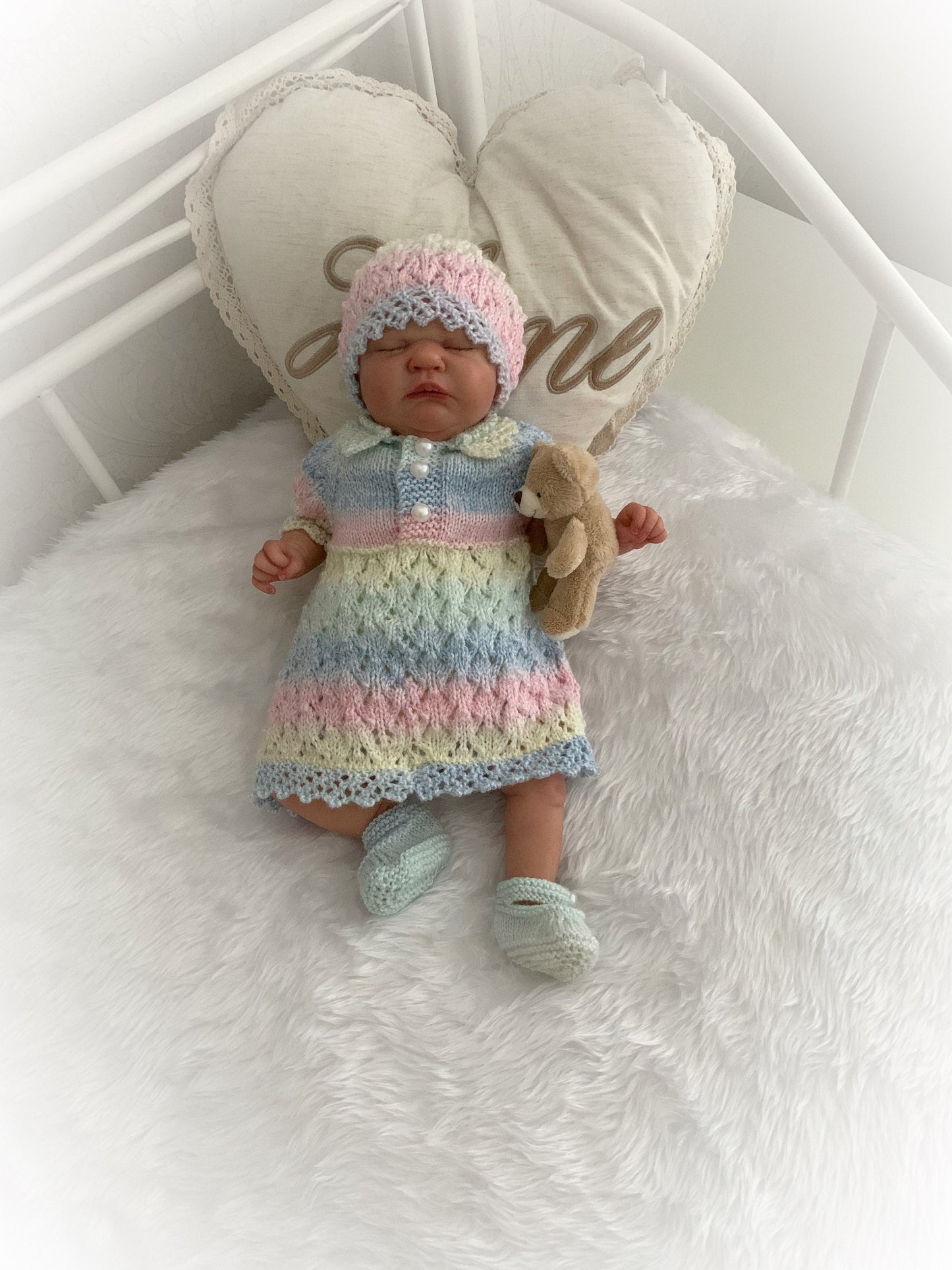 "Daisy” Romper and Dress set Knitting pattern for Reborn doll 16 -22” or 0-3 Mth Old Baby