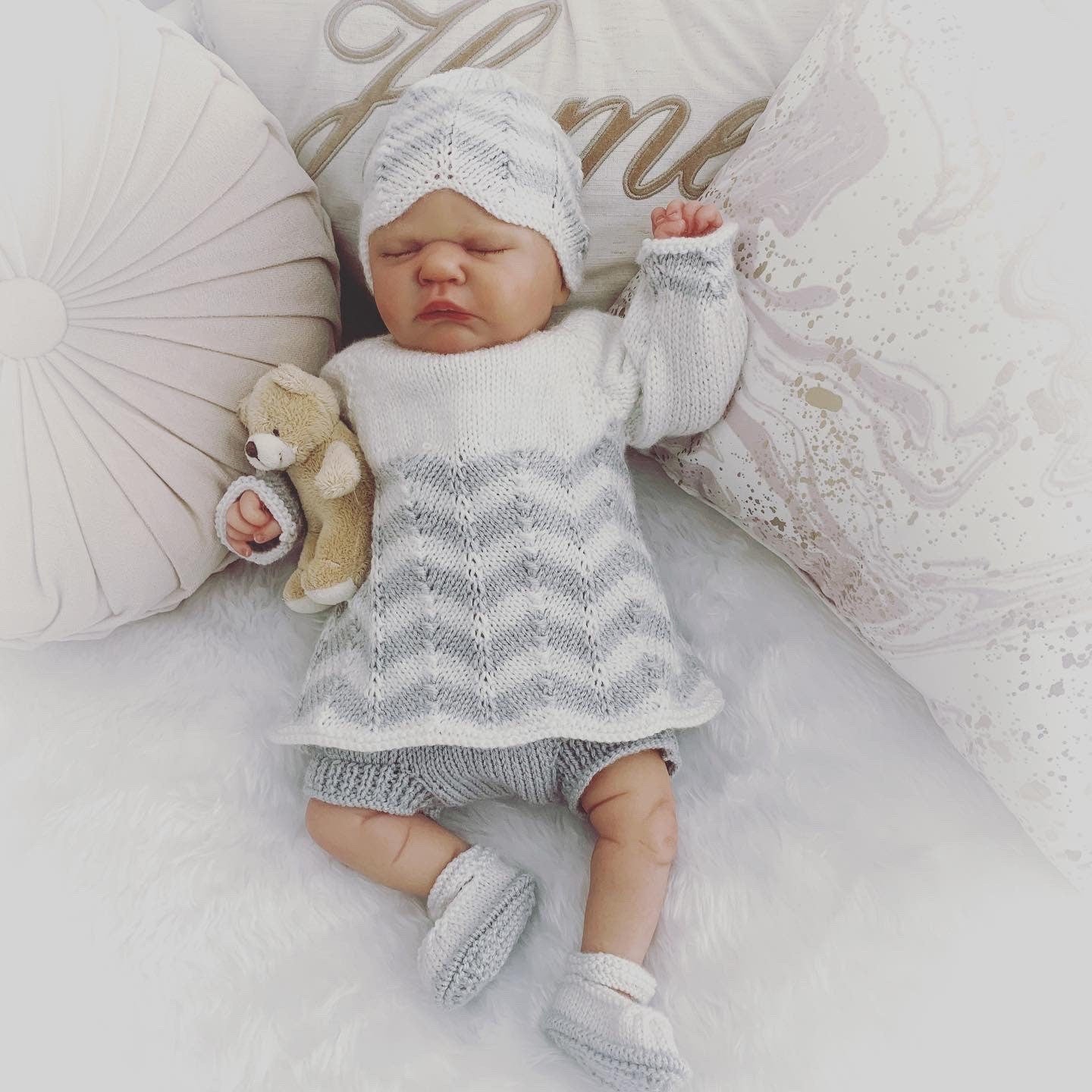 "Thistle” Top / Cardigan 4 piece set Knitting pattern for Reborn doll 16 -22” or 0-3 Mth Old Baby