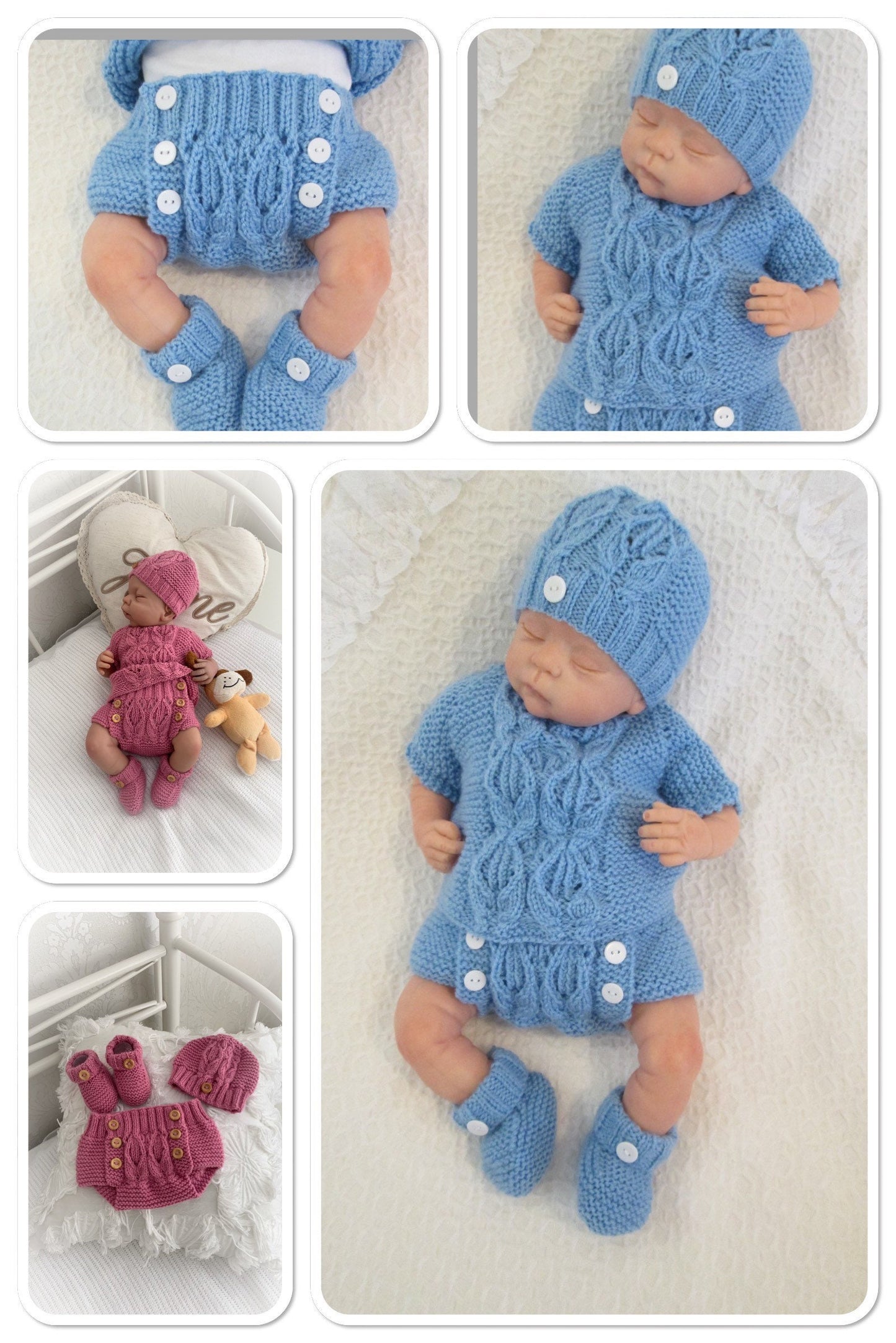 "Orchid ” Set Knitting pattern for Reborn doll 16 -22” or 0-3 Mth Old Baby