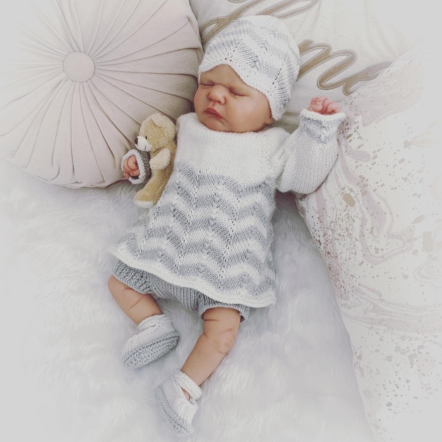 "Thistle” Top / Cardigan 4 piece set Knitting pattern for Reborn doll 16 -22” or 0-3 Mth Old Baby