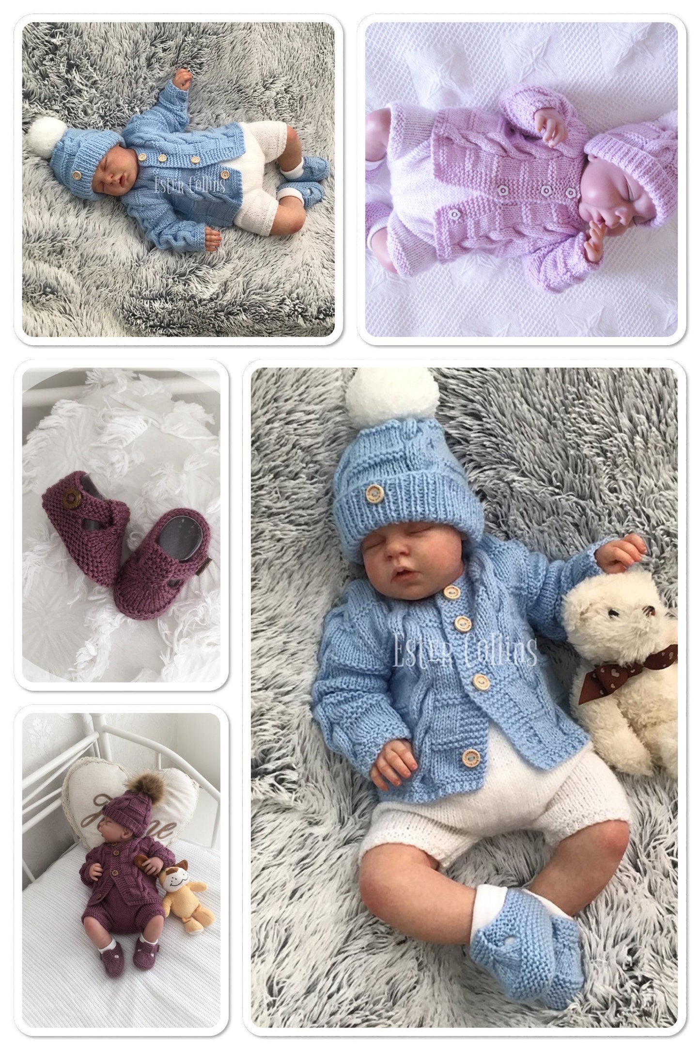 "Poppy ” 4 Piece Set Knitting pattern for Reborn doll 16 -22” or 0-3 Mth Old Baby