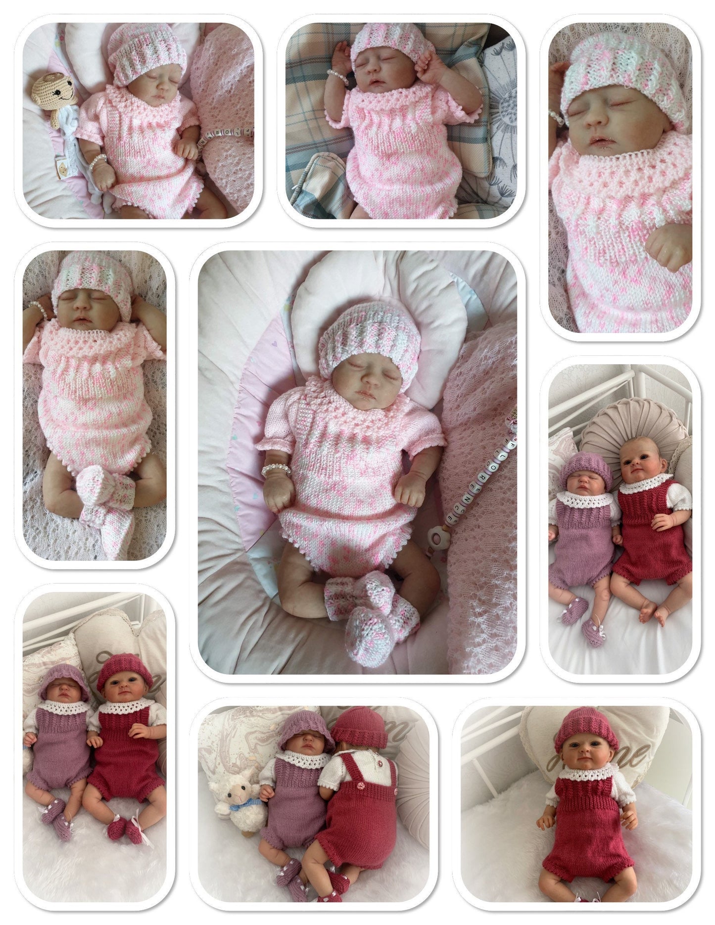 "Petal” Romper / Dungaree 4 piece set Knitting pattern for Reborn doll 16 -22” or 0-3 Mth Old Baby