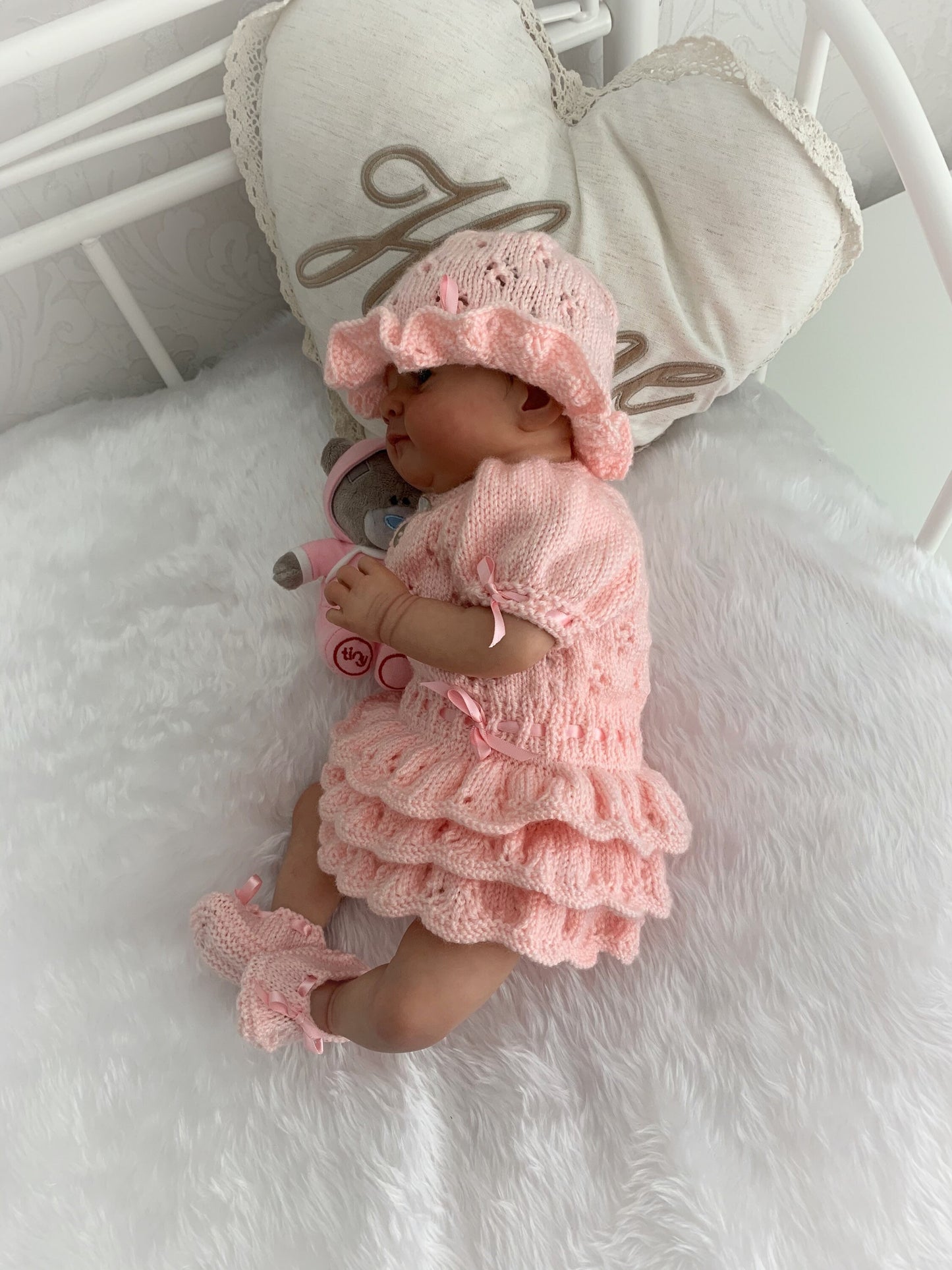 "Bouquet” Rah-Rah romper Knitting pattern for Reborn doll 16 -22” or 0-3 Mth Old Baby