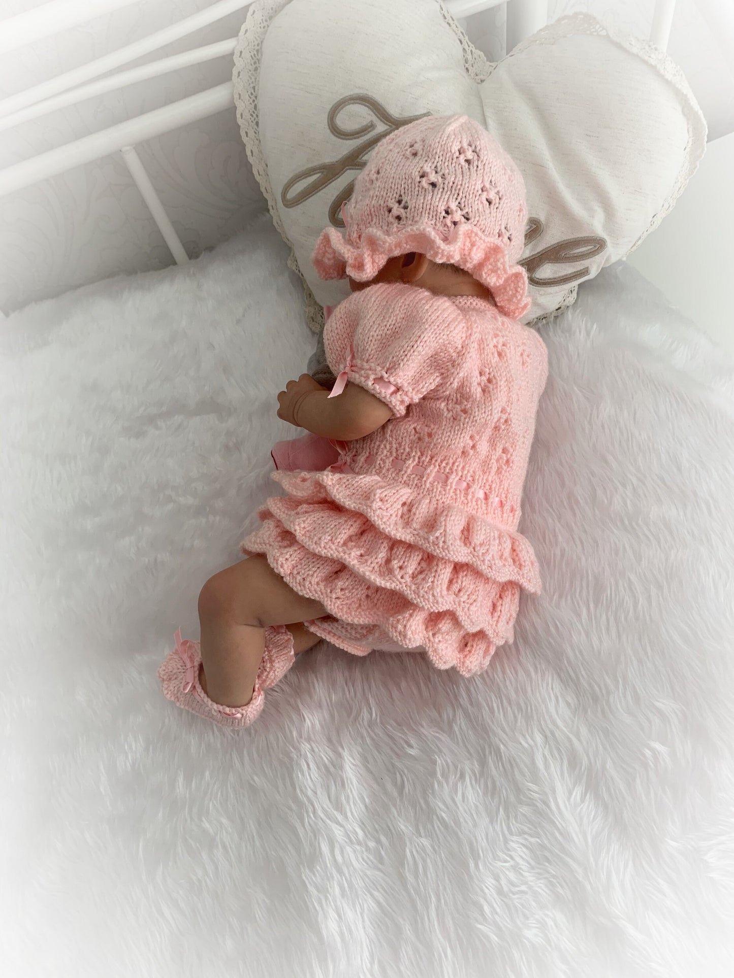 "Bouquet” Rah-Rah romper Knitting pattern for Reborn doll 16 -22” or 0-3 Mth Old Baby