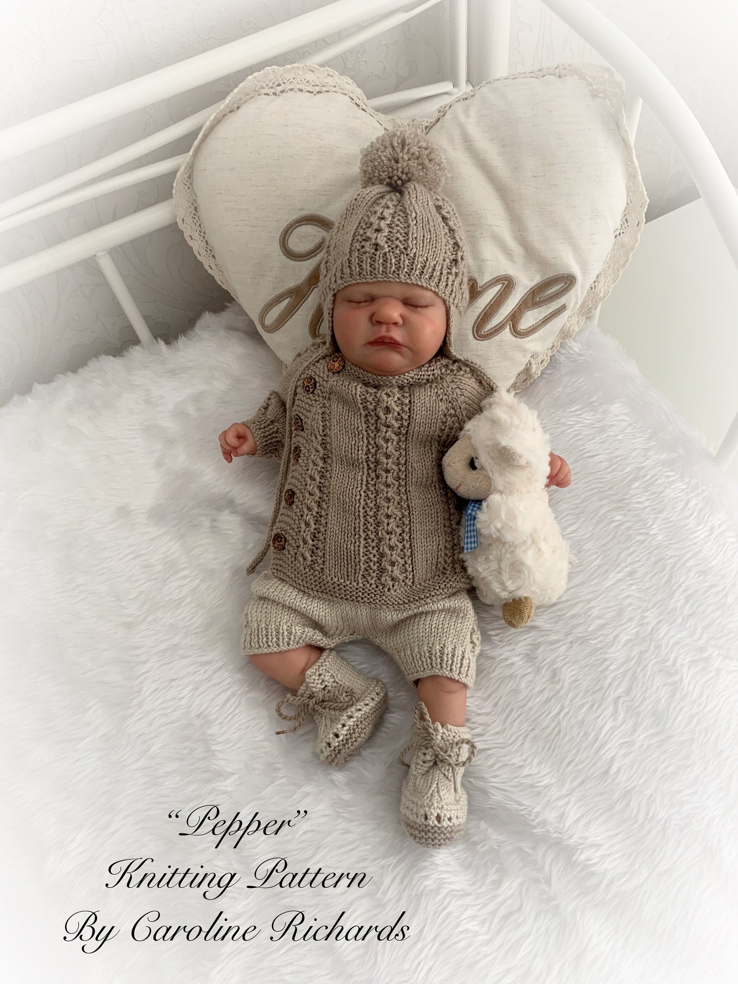 "Pepper” Side opening top and lace up boot set Knitting pattern for Reborn doll 16 -22” or 0-3 Mth Old Baby