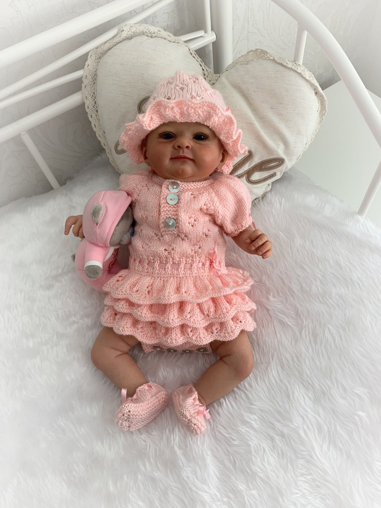 "Bouquet” Rah-Rah romper Knitting pattern for Reborn doll 16 -22” or 0-3 Mth Old Baby