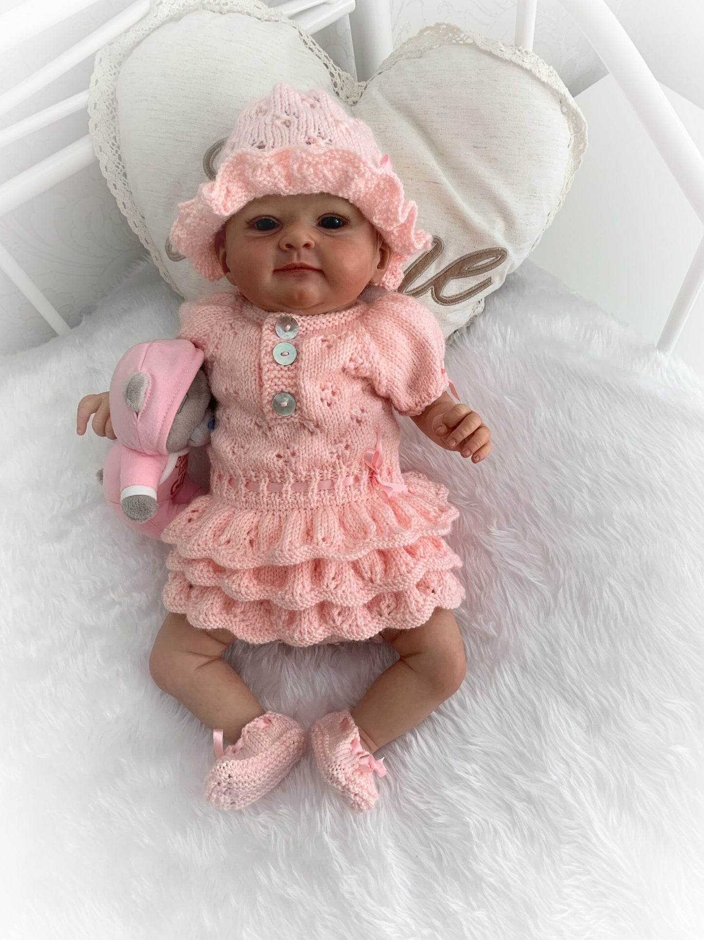 "Bouquet” Rah-Rah romper Knitting pattern for Reborn doll 16 -22” or 0-3 Mth Old Baby