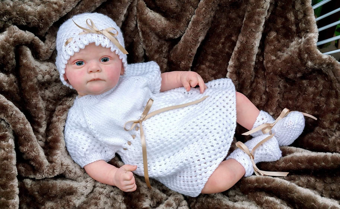 "Saffron” Dress Knitting pattern for Reborn doll 16 -22” or 0-3 Mth Old Baby