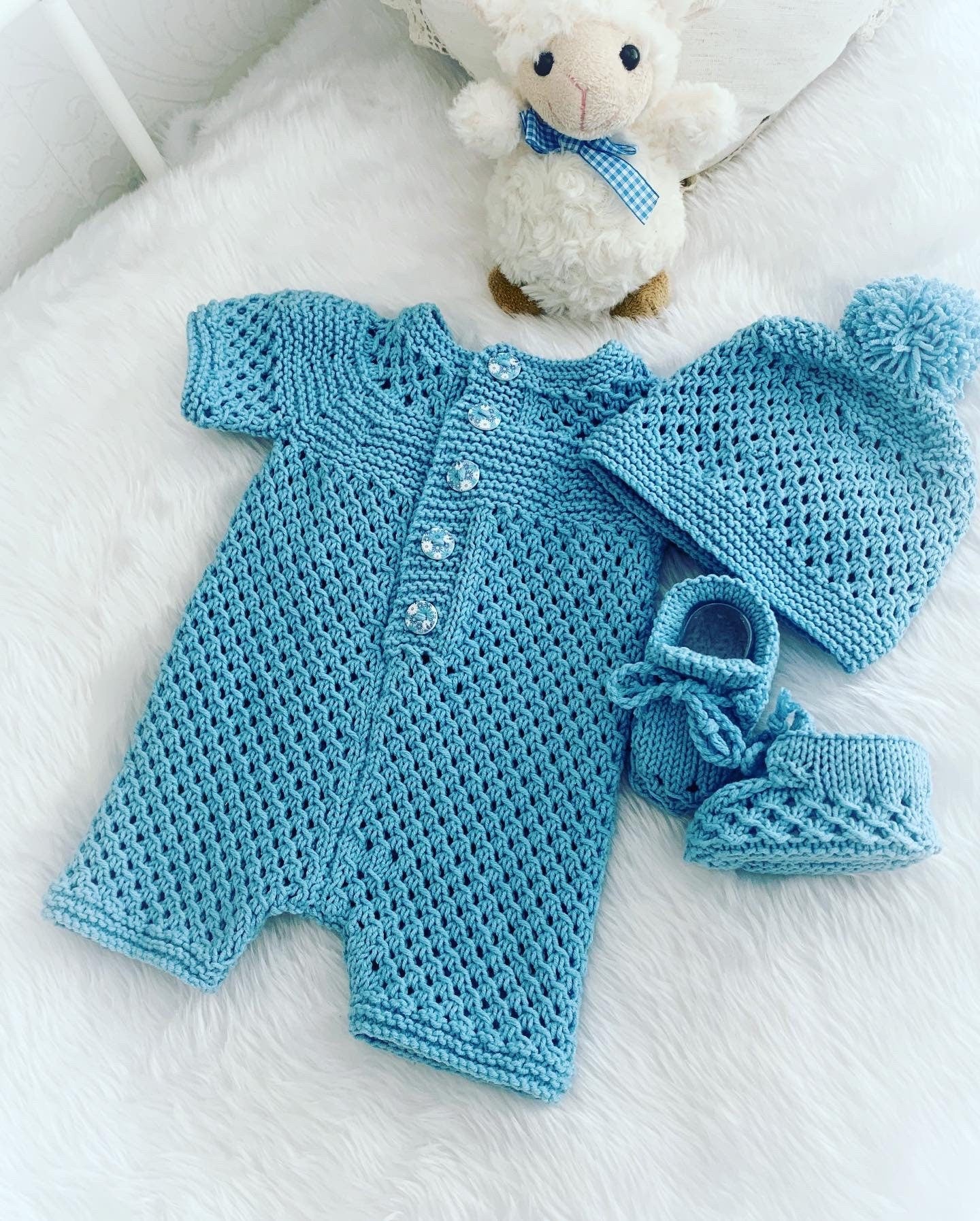 "Wisteria” romper Knitting pattern for Reborn doll 16 -22” or 0-3 Mth Old Baby