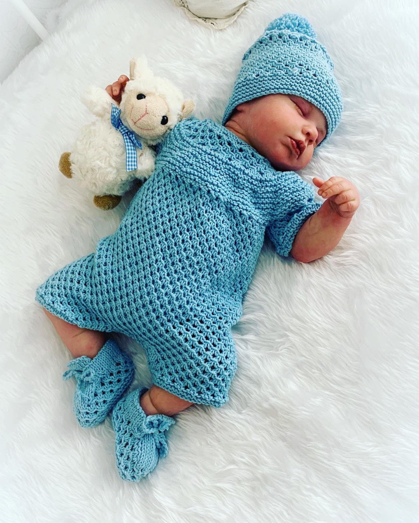 "Wisteria” romper Knitting pattern for Reborn doll 16 -22” or 0-3 Mth Old Baby