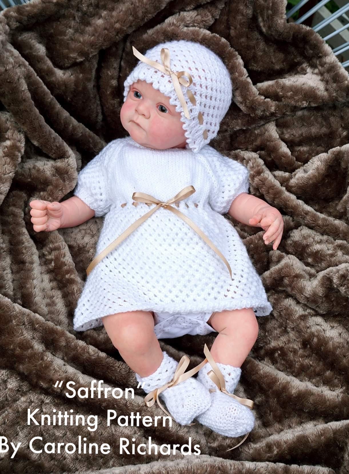 "Saffron” Dress Knitting pattern for Reborn doll 16 -22” or 0-3 Mth Old Baby