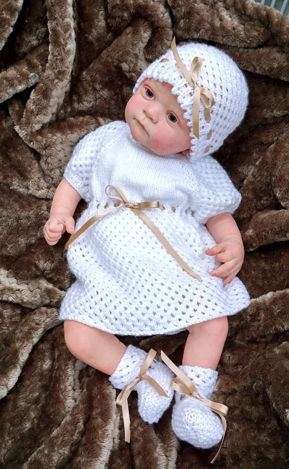 "Saffron” Dress Knitting pattern for Reborn doll 16 -22” or 0-3 Mth Old Baby